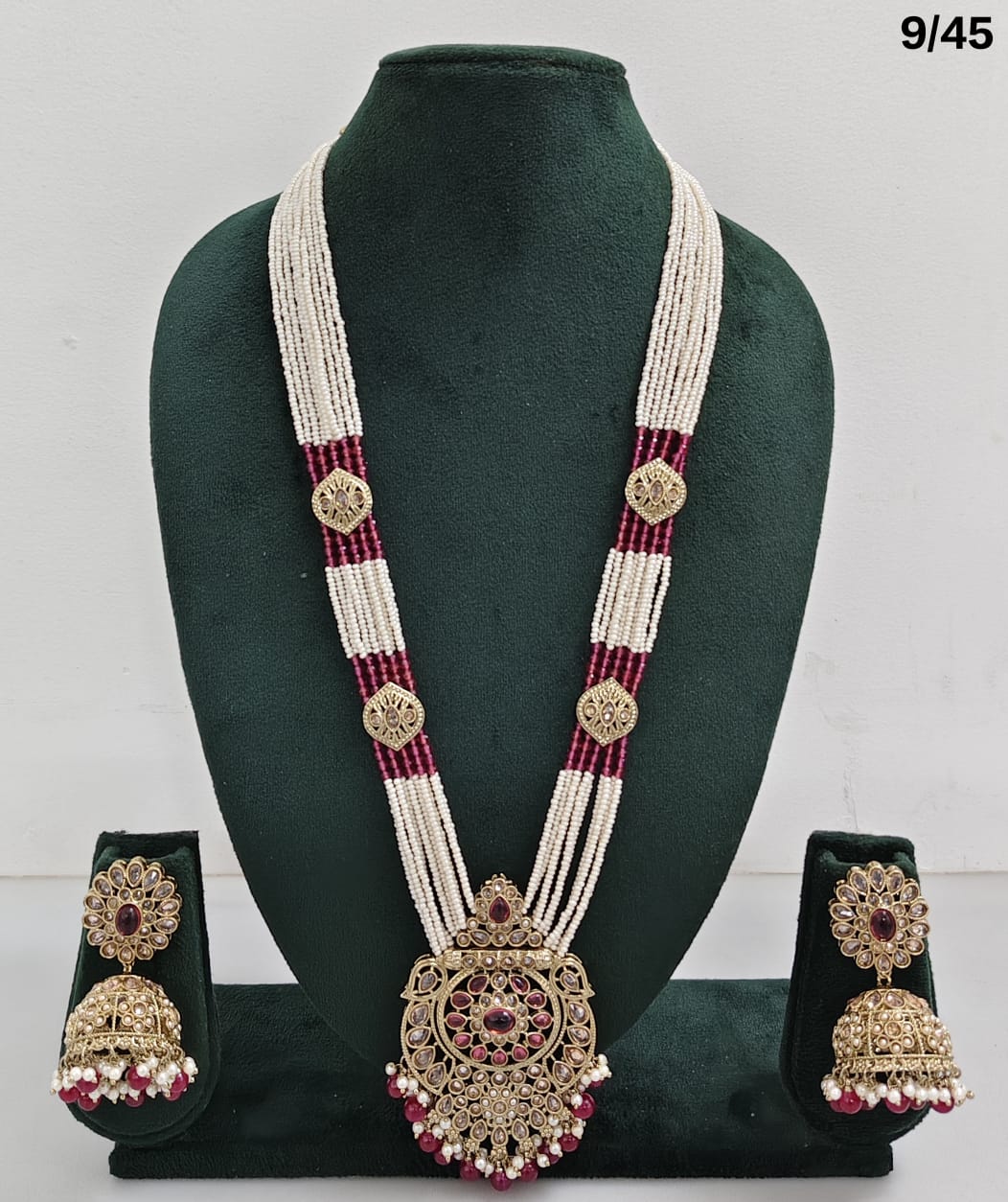Traditional Pearl Beaded Necklace Set with Earrings