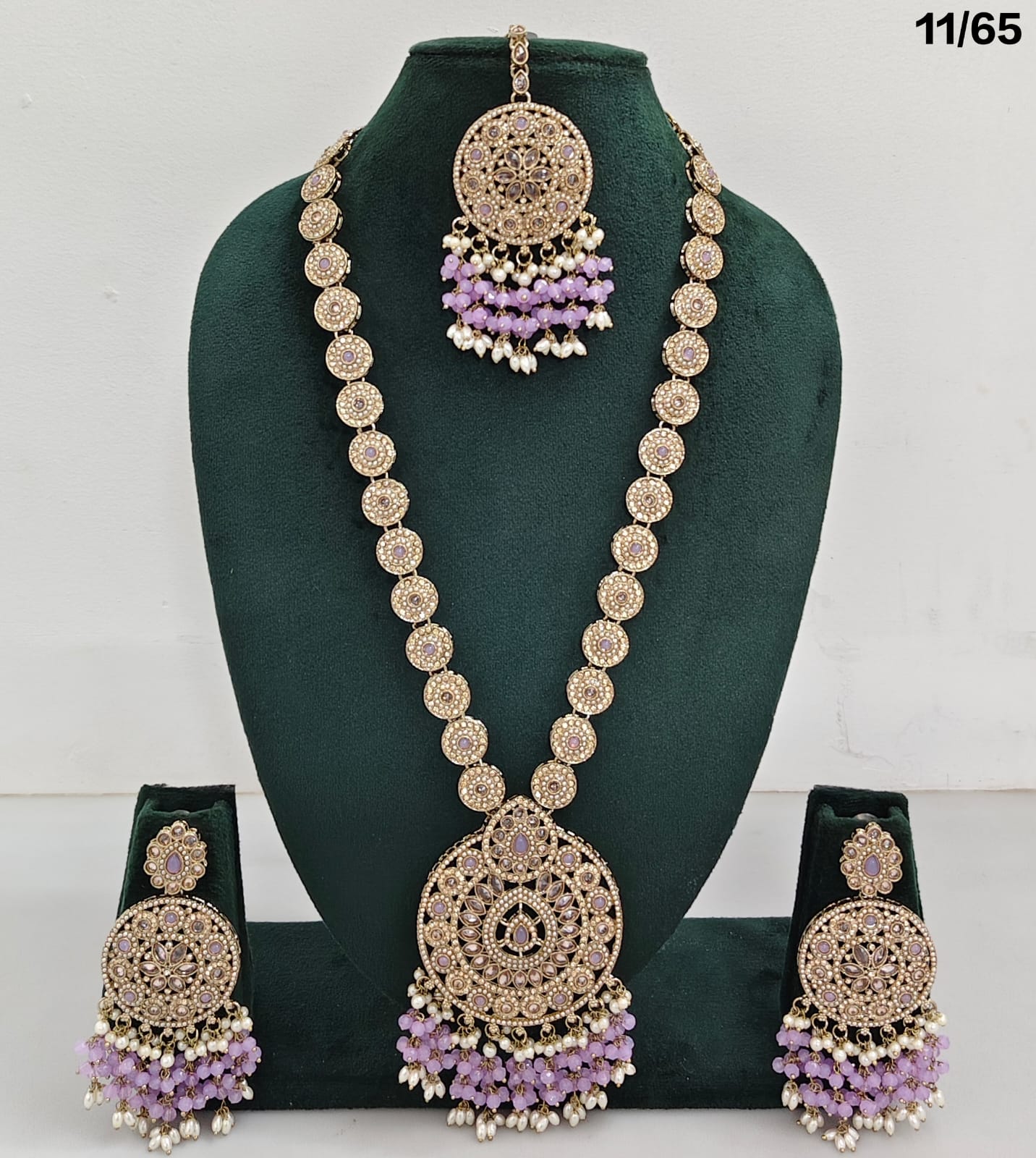 Elegant CZ Stone Necklace Set with Pearls – Bridal Jewelry Set with Earrings & Maang Tikka