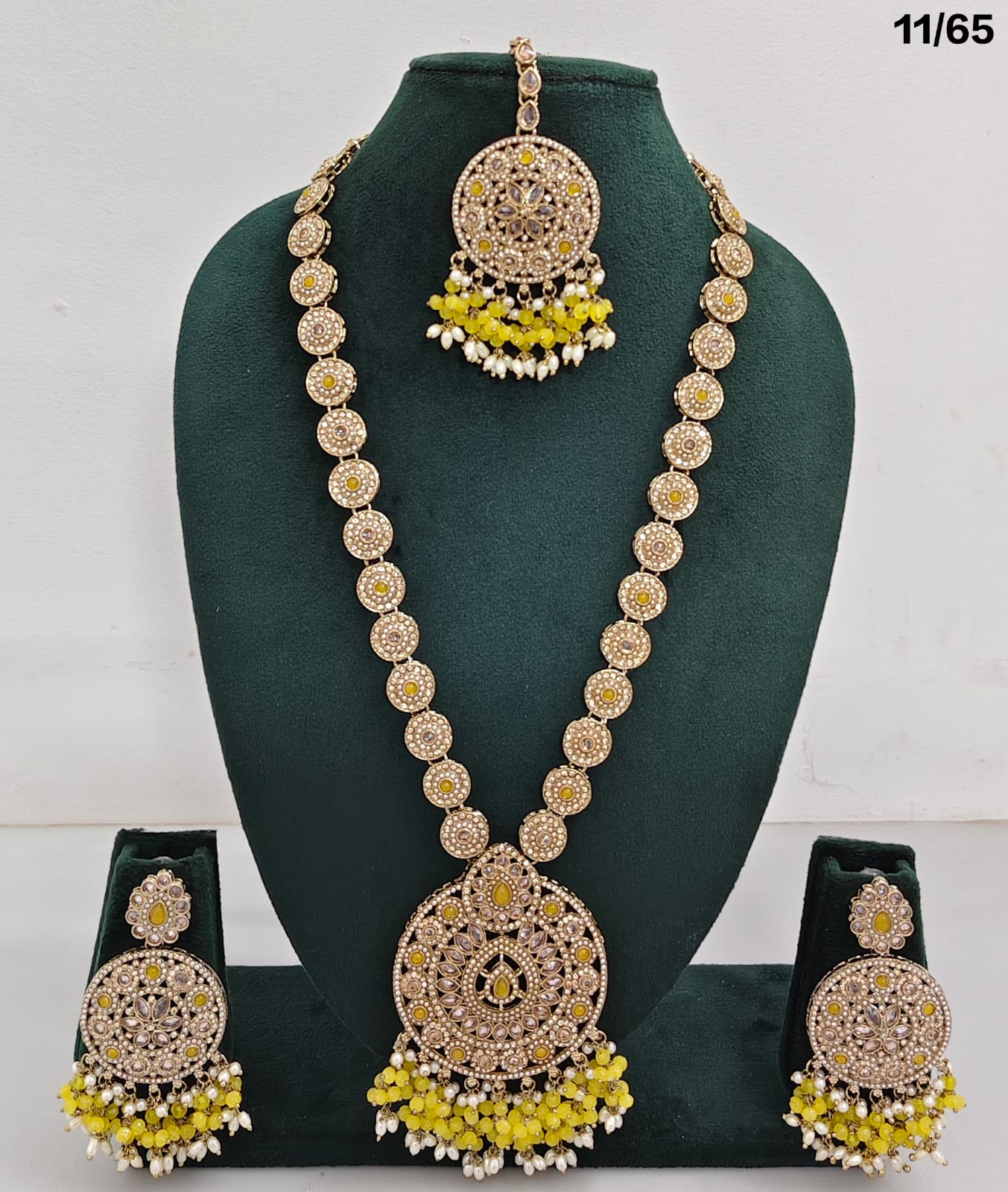 Elegant CZ Stone Necklace Set with Pearls – Bridal Jewelry Set with Earrings & Maang Tikka