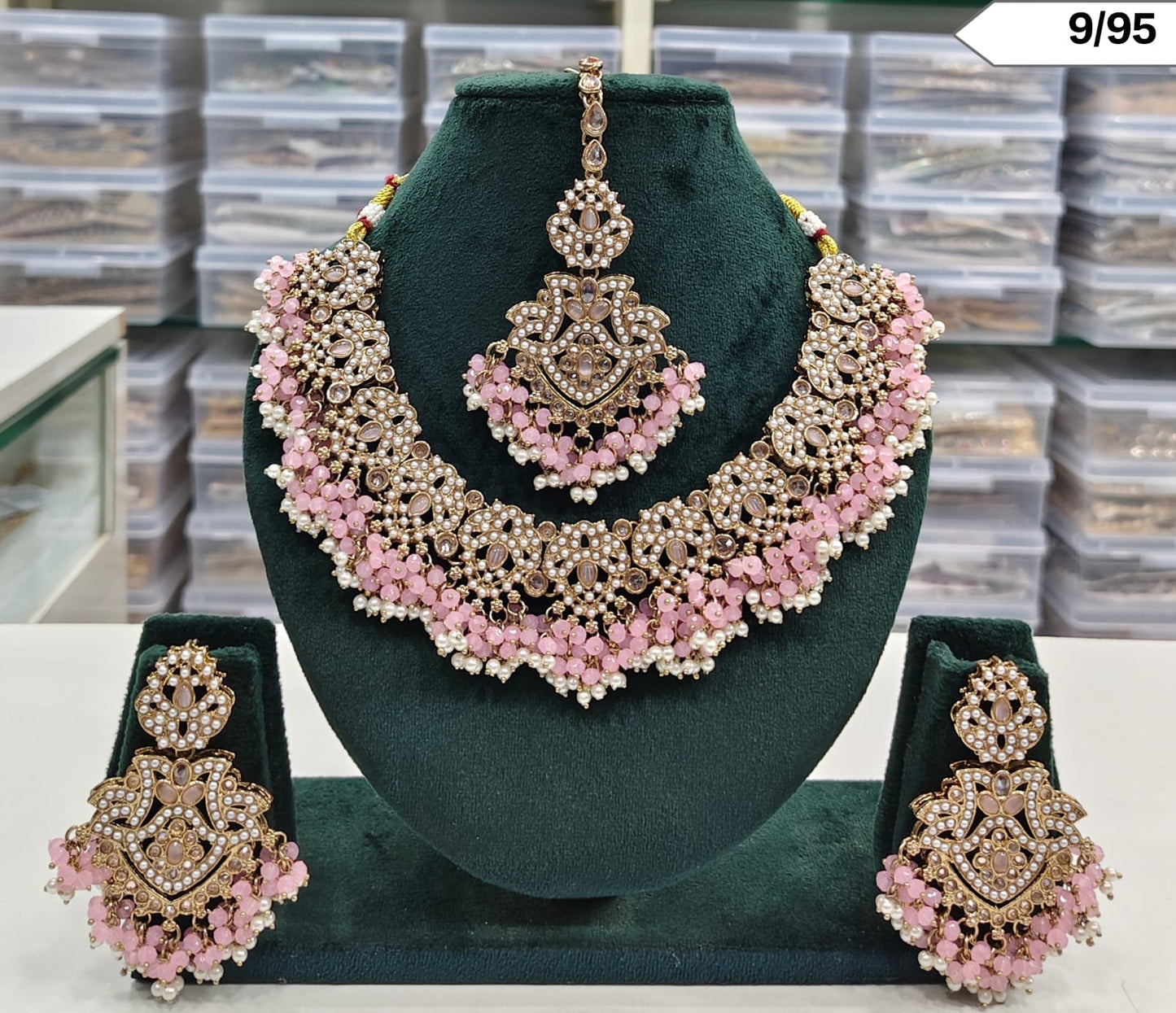Elegant Pearl and Stone Choker Necklace Set with Earrings & Maang Tikka