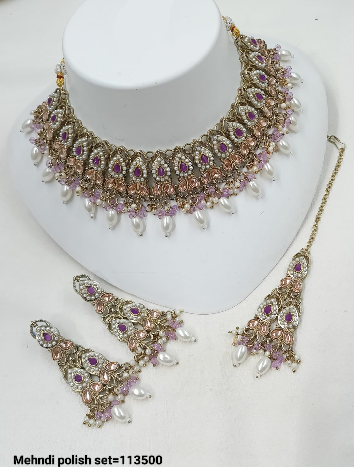 Antique Finish Bridal Jewelry Set – Necklace, Earrings & Maang Tikka