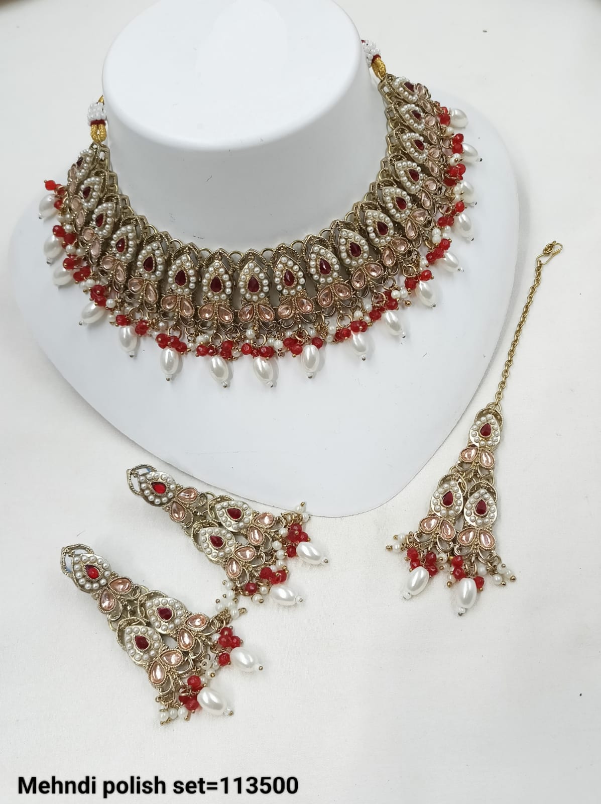 Antique Finish Bridal Jewelry Set – Necklace, Earrings & Maang Tikka
