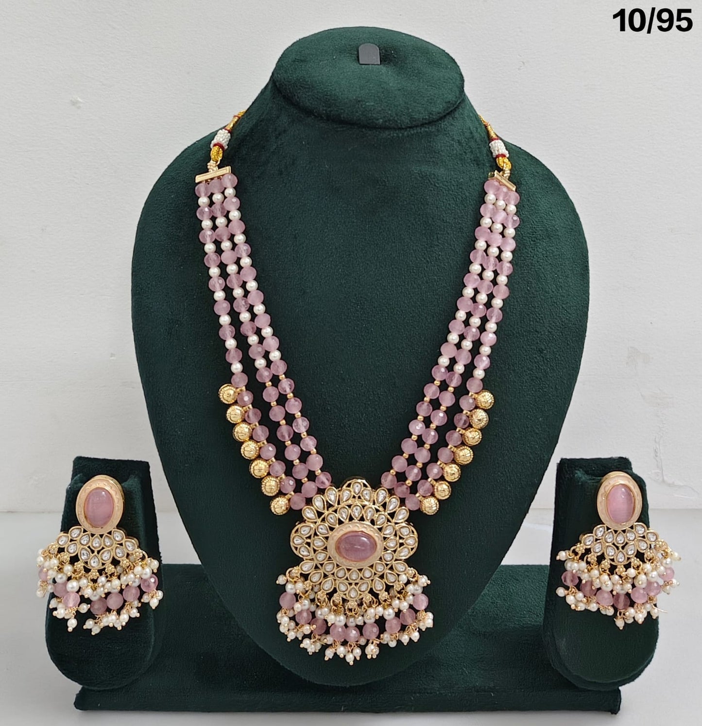Elegant CZ Beaded Long Necklace Set with Earrings