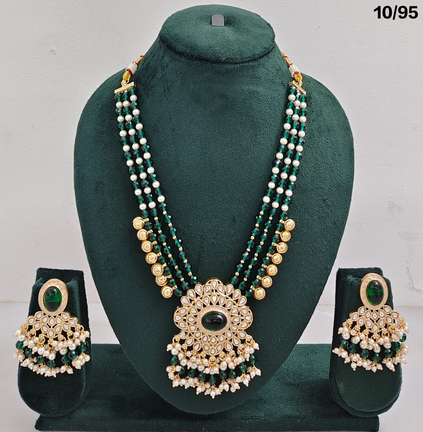 Elegant CZ Beaded Long Necklace Set with Earrings