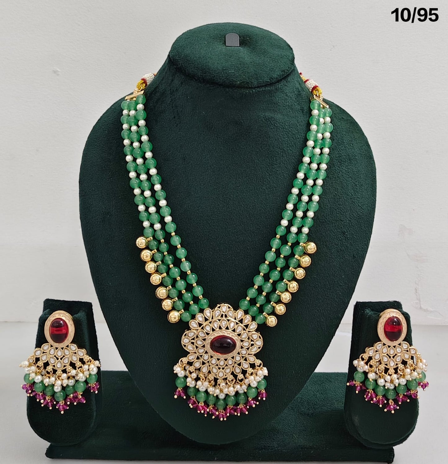 Elegant CZ Beaded Long Necklace Set with Earrings