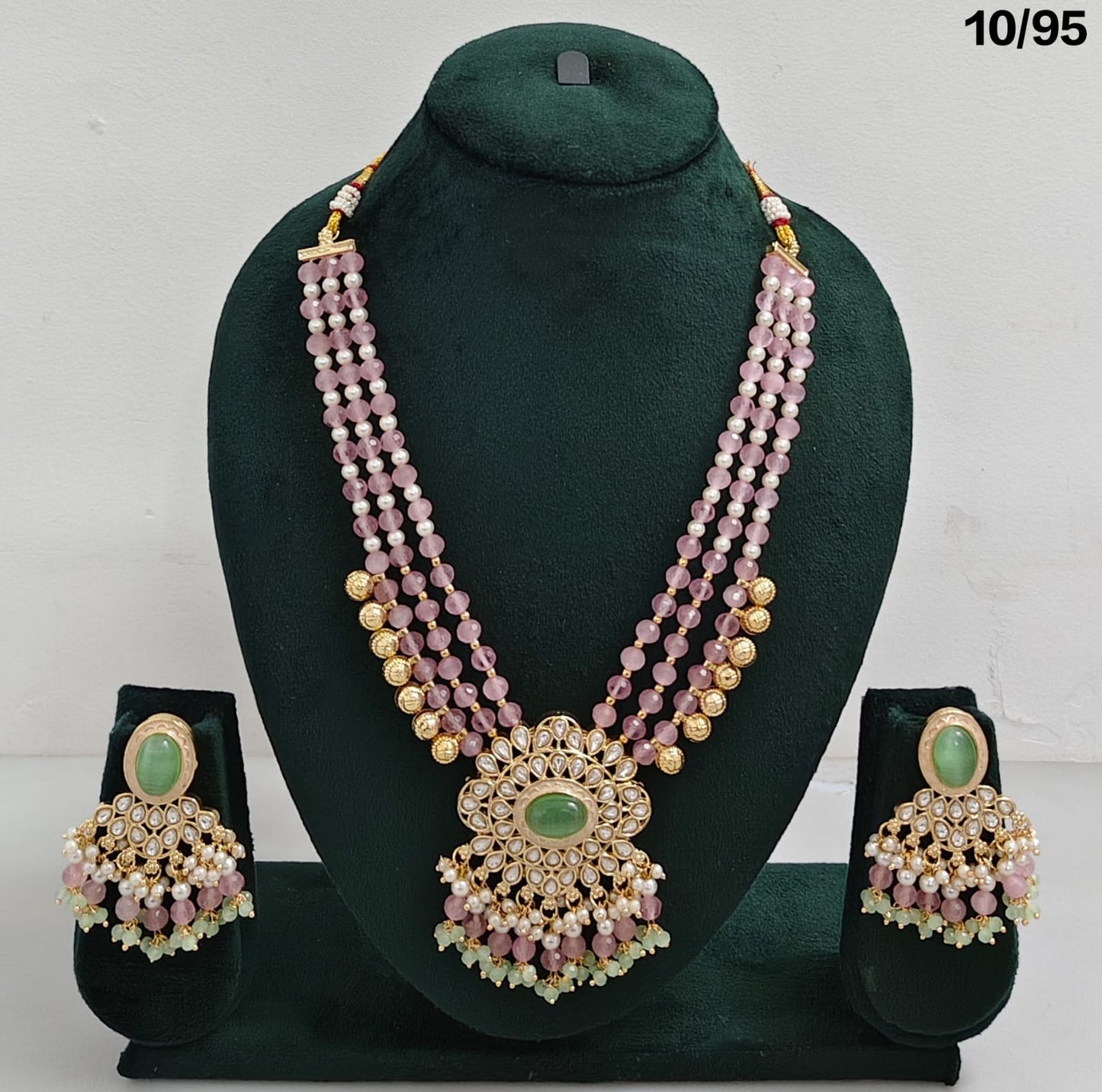 Elegant CZ Beaded Long Necklace Set with Earrings