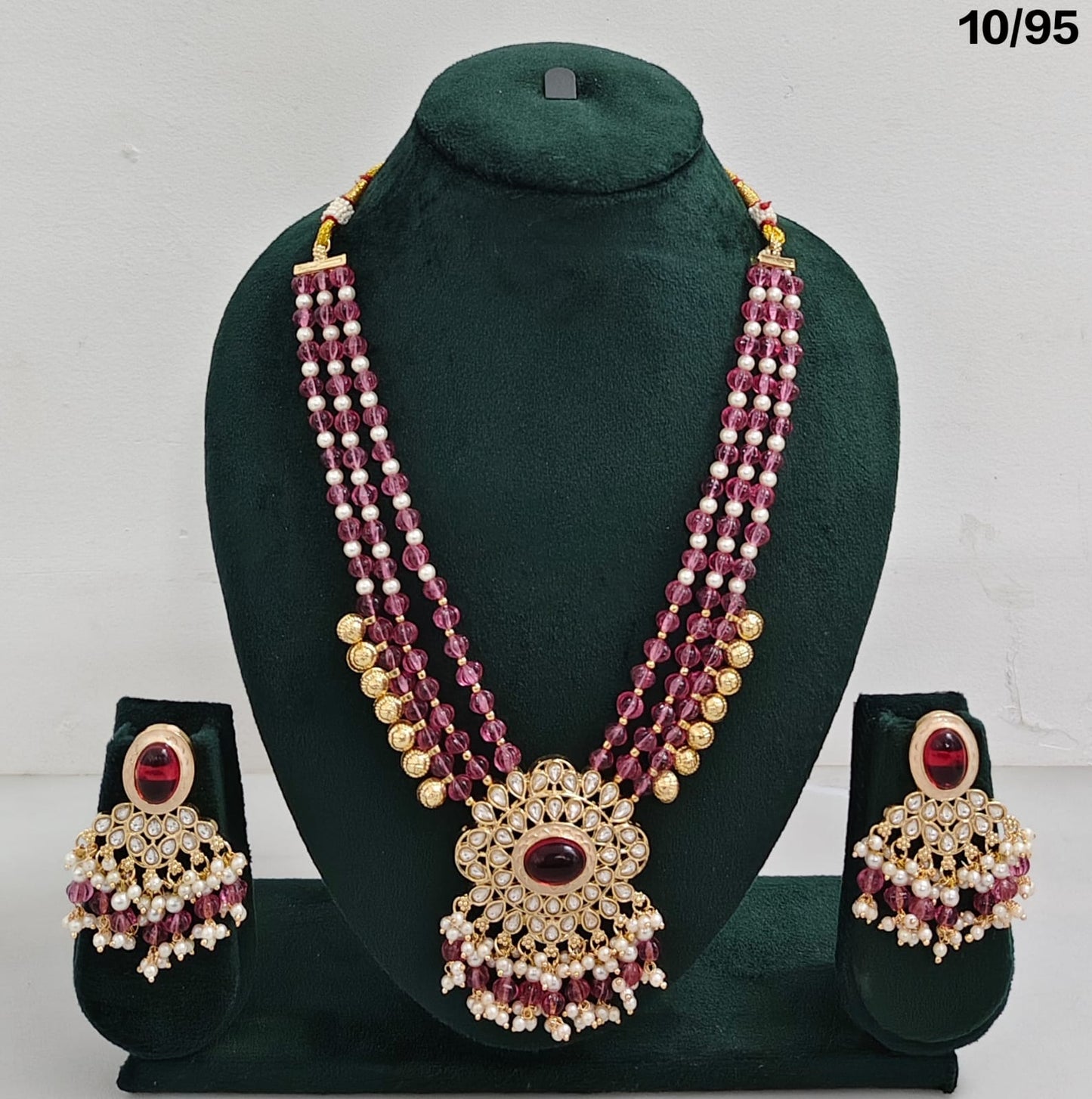 Elegant CZ Beaded Long Necklace Set with Earrings