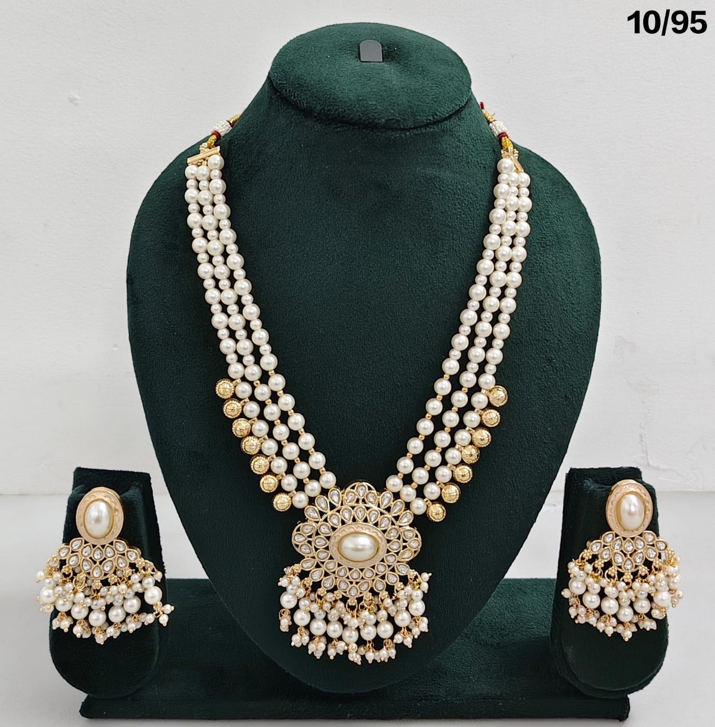 Elegant CZ Beaded Long Necklace Set with Earrings