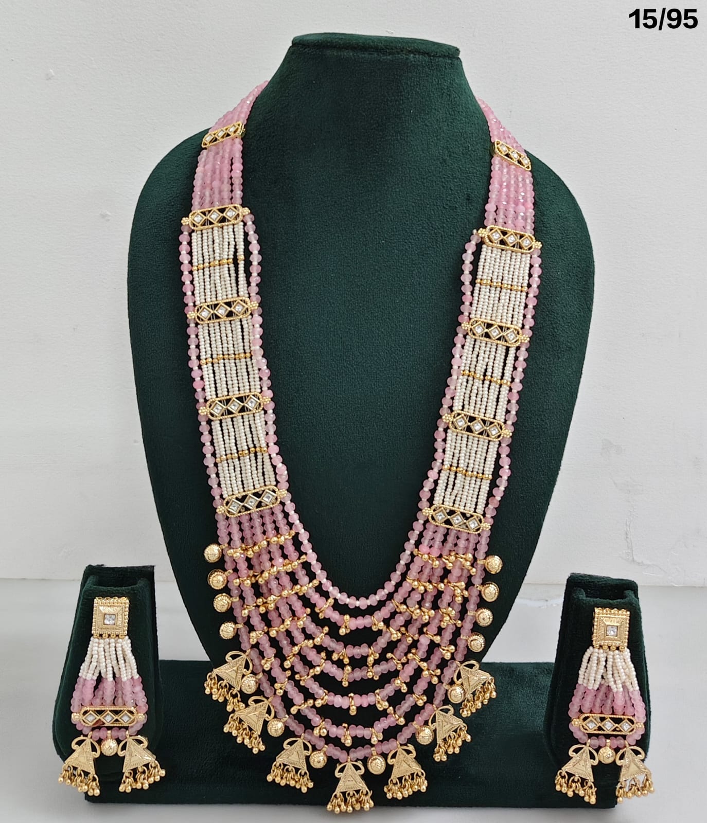 Multi-Layer Beaded Rani Haar Necklace Set with CZ Embellished Accents & Matching Earrings