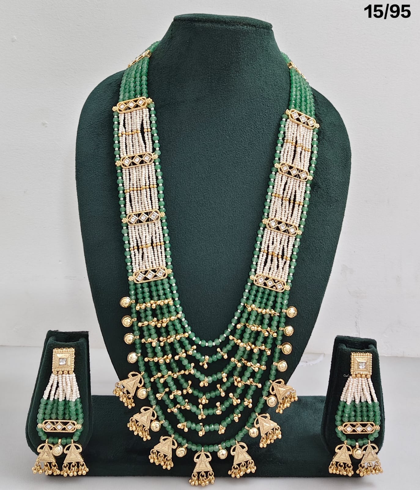Multi-Layer Beaded Rani Haar Necklace Set with CZ Embellished Accents & Matching Earrings