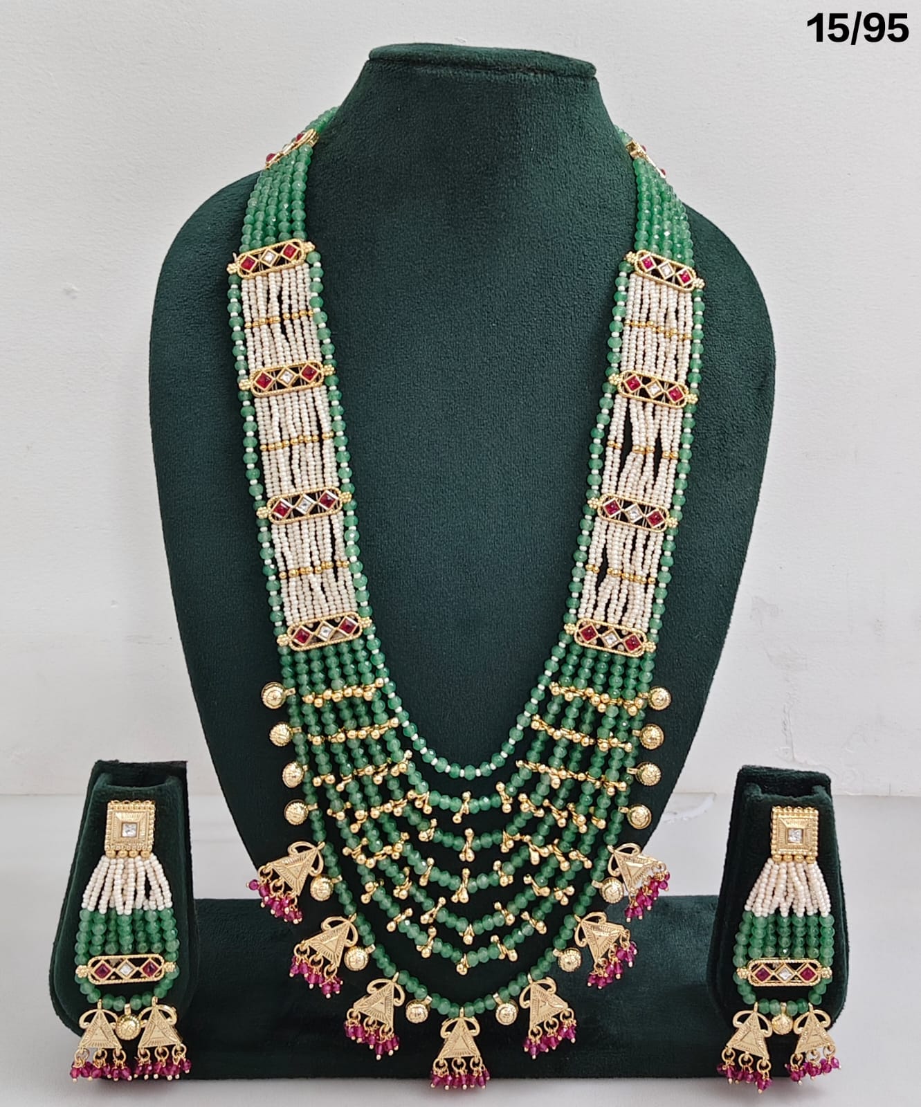 Multi-Layer Beaded Rani Haar Necklace Set with CZ Embellished Accents & Matching Earrings