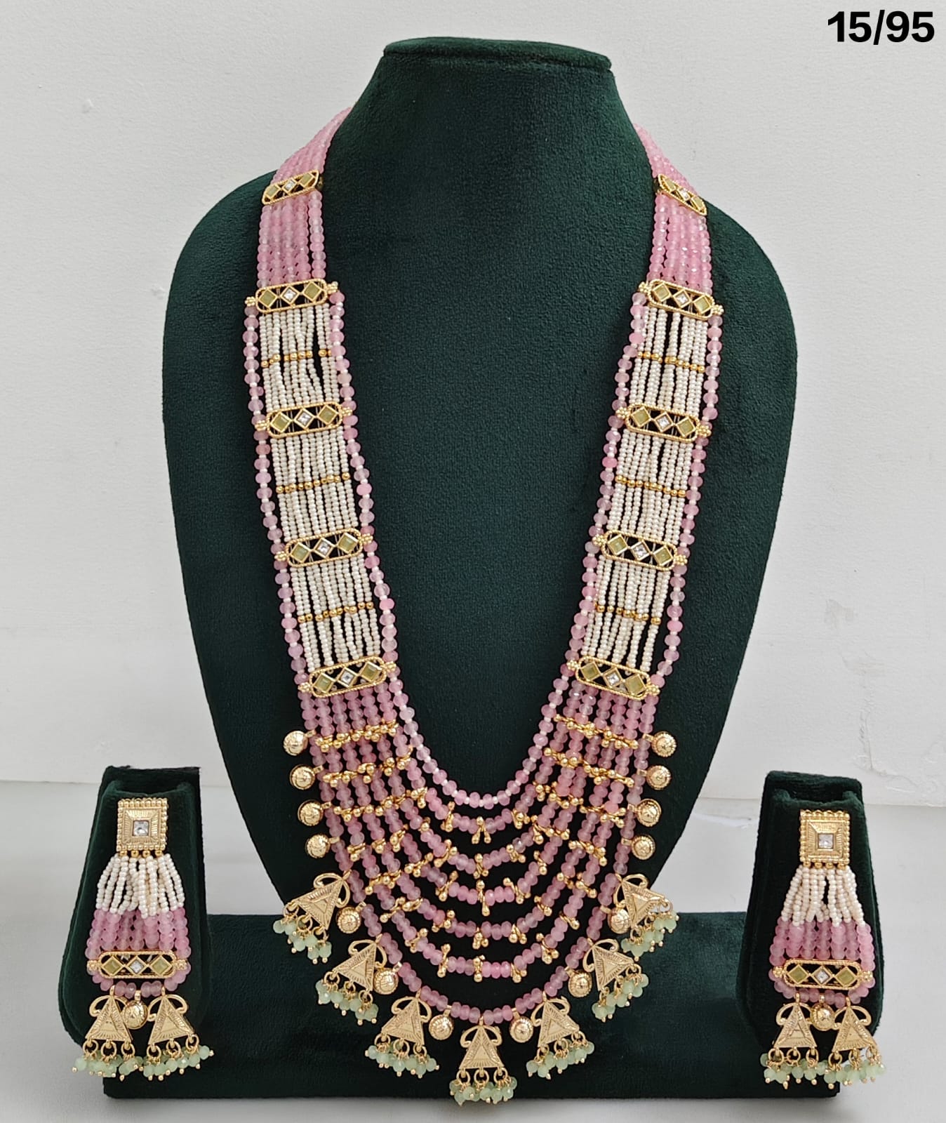 Multi-Layer Beaded Rani Haar Necklace Set with CZ Embellished Accents & Matching Earrings