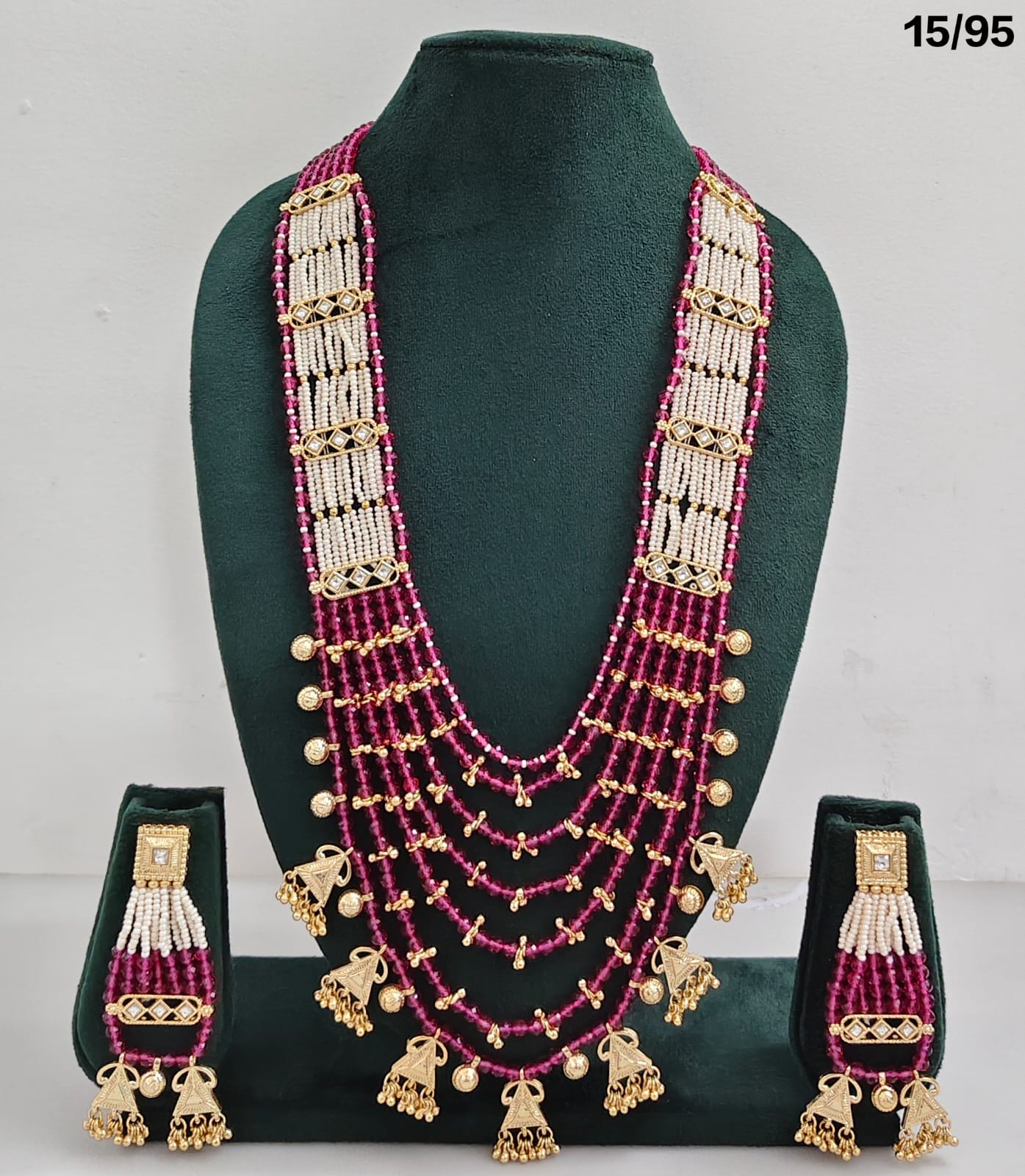 Multi-Layer Beaded Rani Haar Necklace Set with CZ Embellished Accents & Matching Earrings