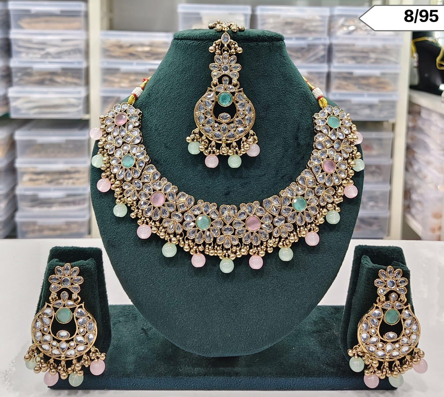 CZ Stone Floral Choker Necklace Set with Matching Earrings and Maang Tikka – Lucentemarket