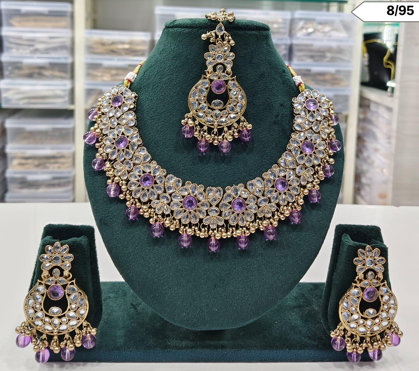 CZ Stone Floral Choker Necklace Set with Matching Earrings and Maang Tikka – Lucentemarket