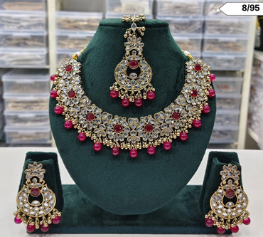 CZ Stone Floral Choker Necklace Set with Matching Earrings and Maang Tikka – Lucentemarket