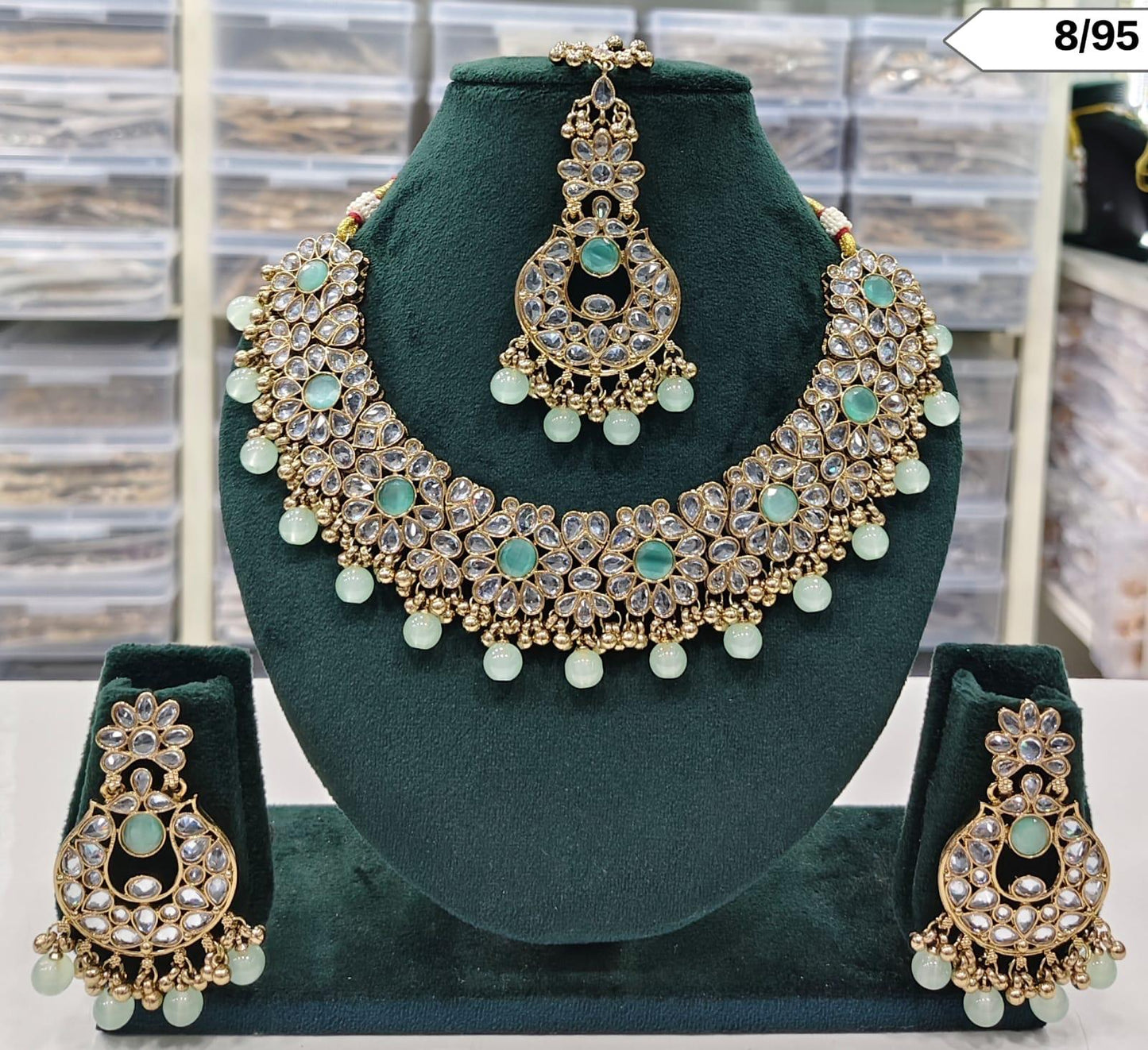 CZ Stone Floral Choker Necklace Set with Matching Earrings and Maang Tikka – Lucentemarket