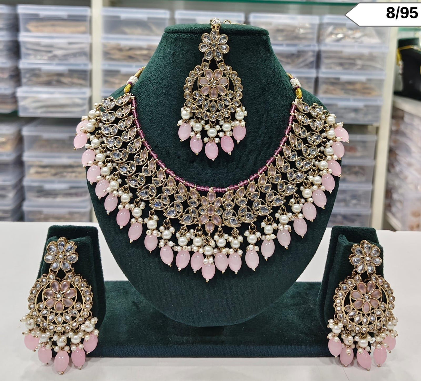 Antique Floral Choker Necklace Set with Matching Earrings and Maang Tikka