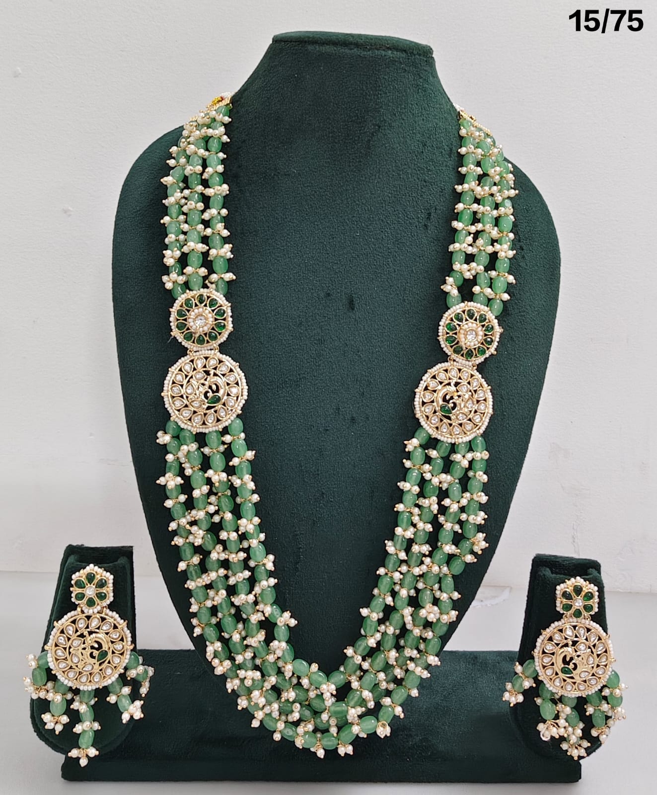 Multi-Layer Beaded Necklace Set with CZ Round Pendants and Matching Earrings – Bridal & Ethnic Jewellery