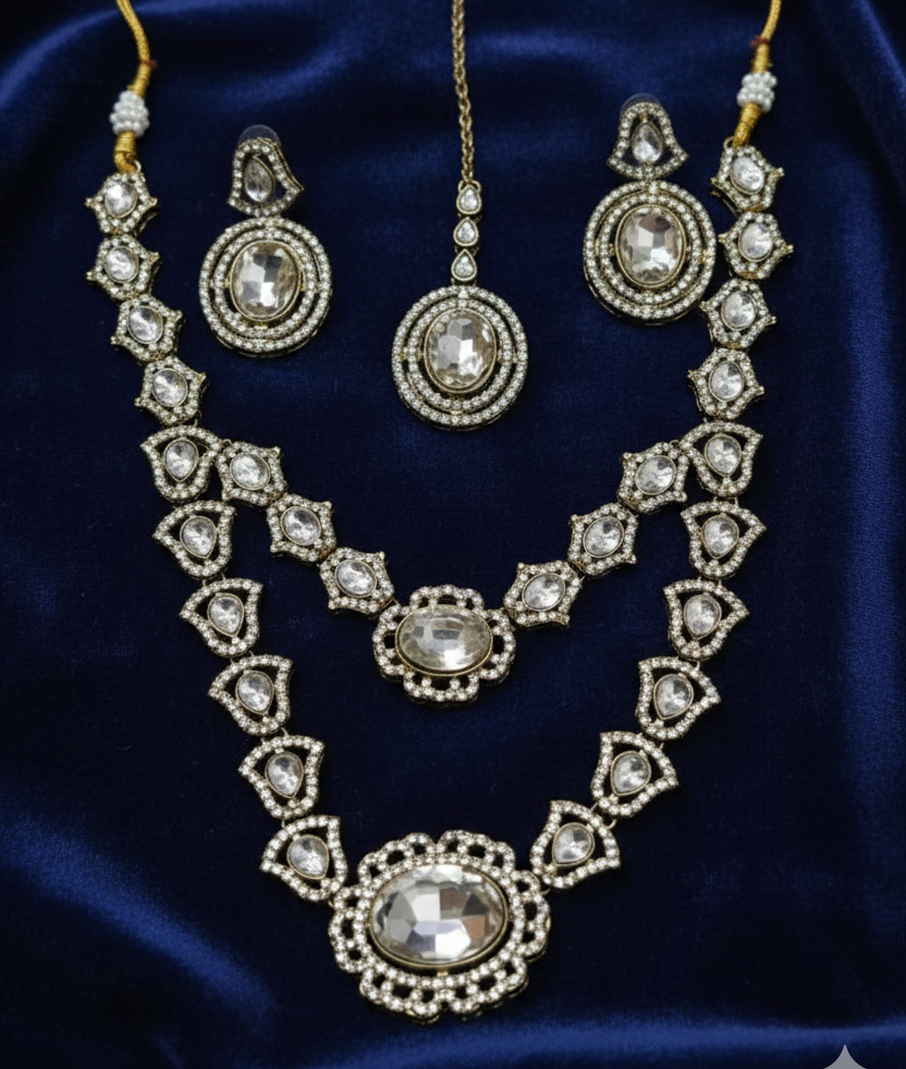 Double-Layered Baby Pink Accents Necklace Set