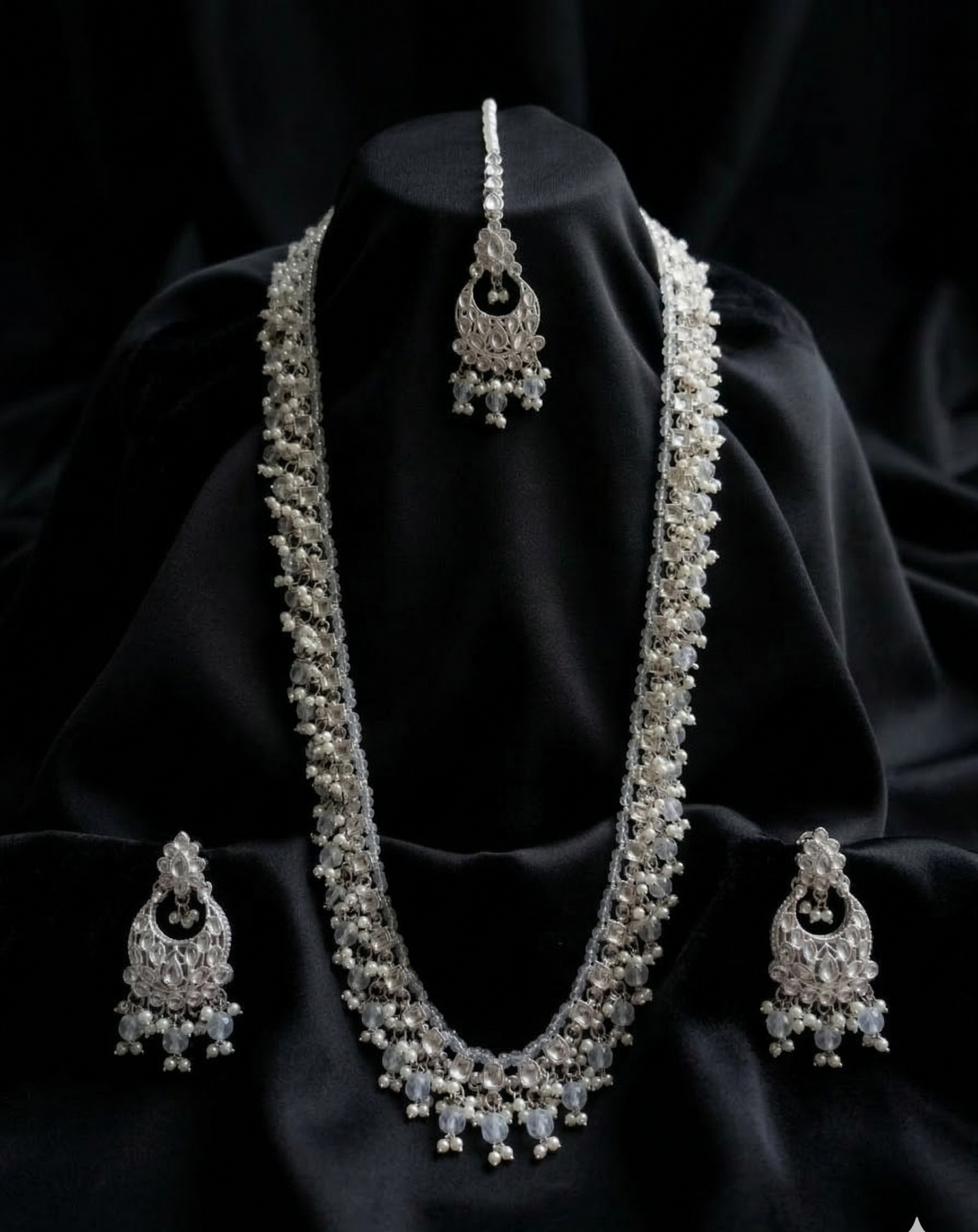 Deep Maroon Beaded Long Necklace Set