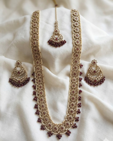 Heritage Maroon Bridal Long Necklace Set