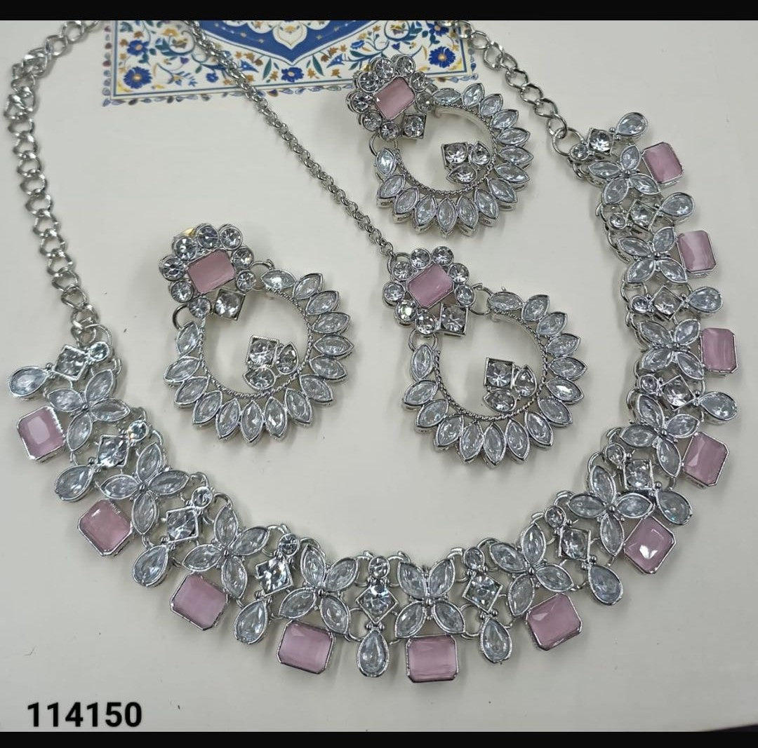 Sea Green & Silver-Tone Floral Crystal Necklace Set