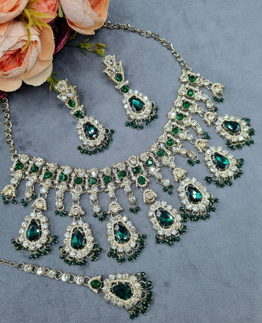 Antique Gold Crystal Teardrop Jewelry Set