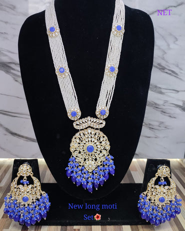 Gold Plated CZ Stone Long Necklace Jewellery Set