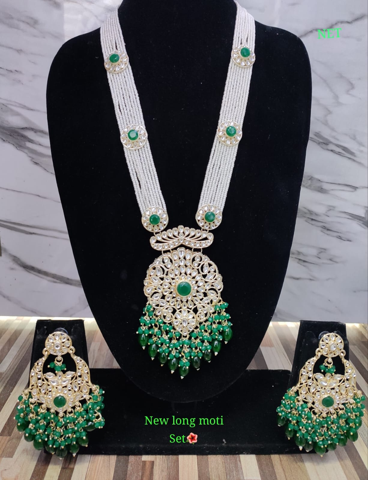 Gold Plated CZ Stone Long Necklace Jewellery Set