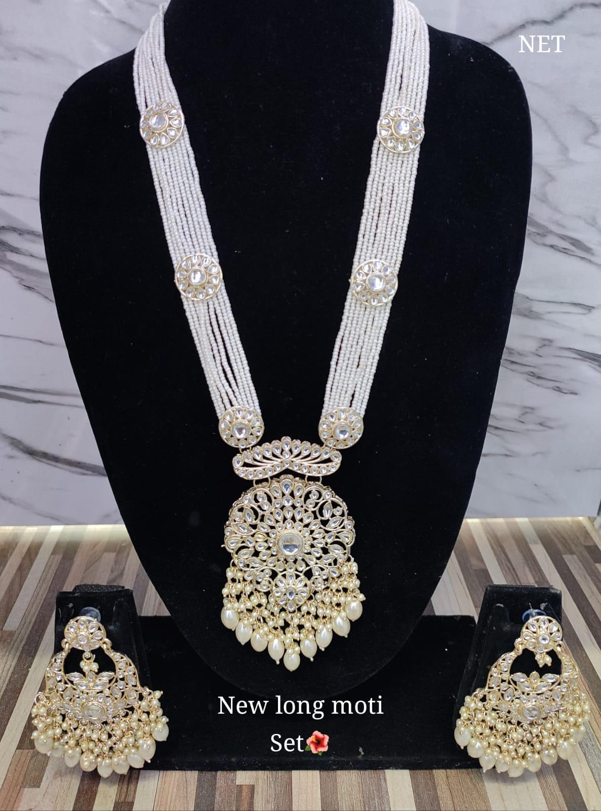 Gold Plated CZ Stone Long Necklace Jewellery Set