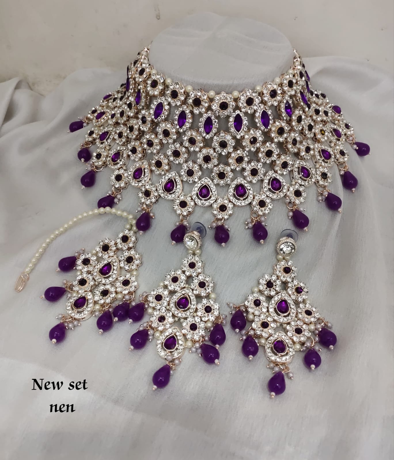 Fashion Gold Plated CZ Stone Choker Jewellery Set