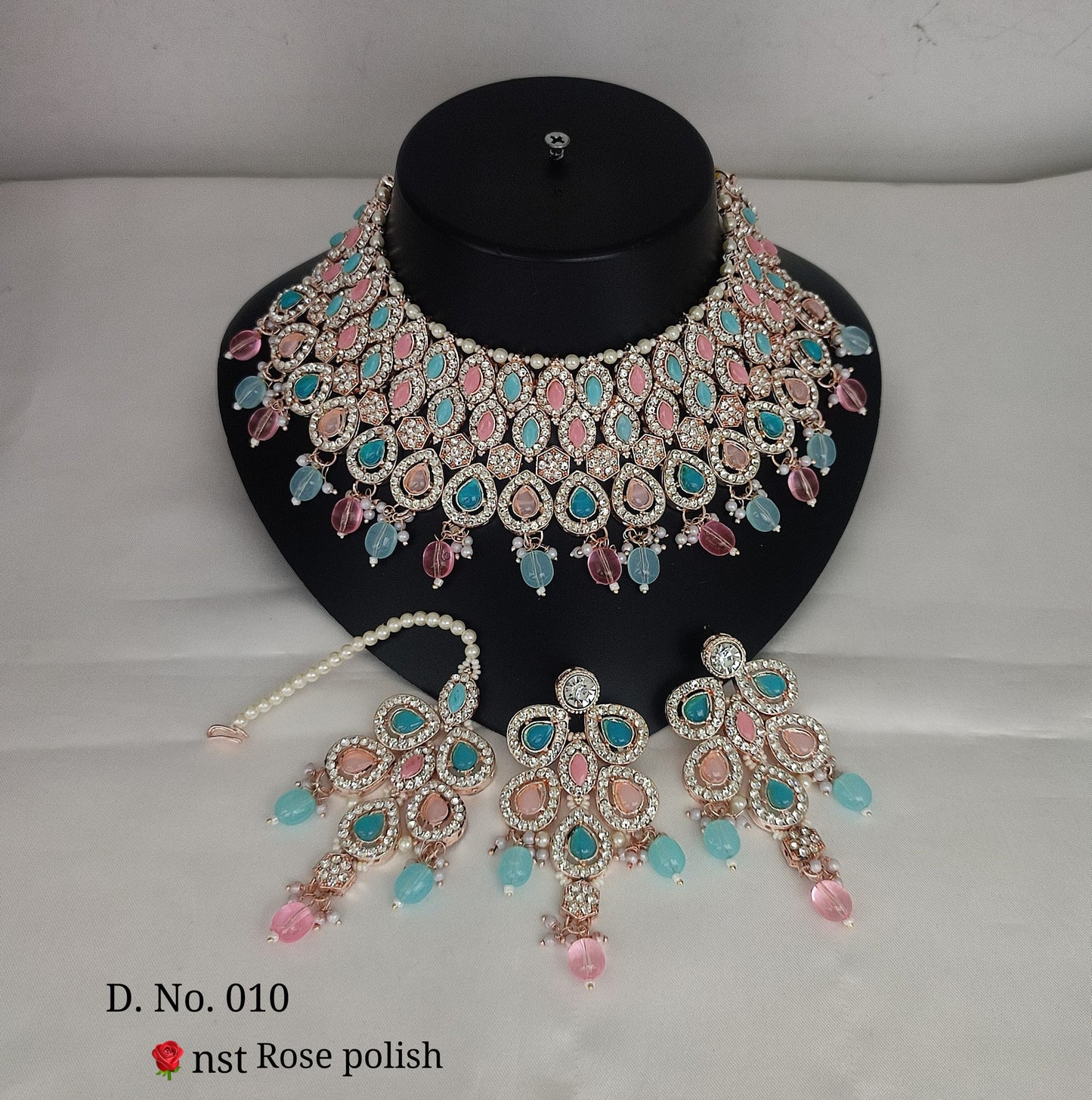 Rose Gold Plated CZ Stone Choker Jewellery Set