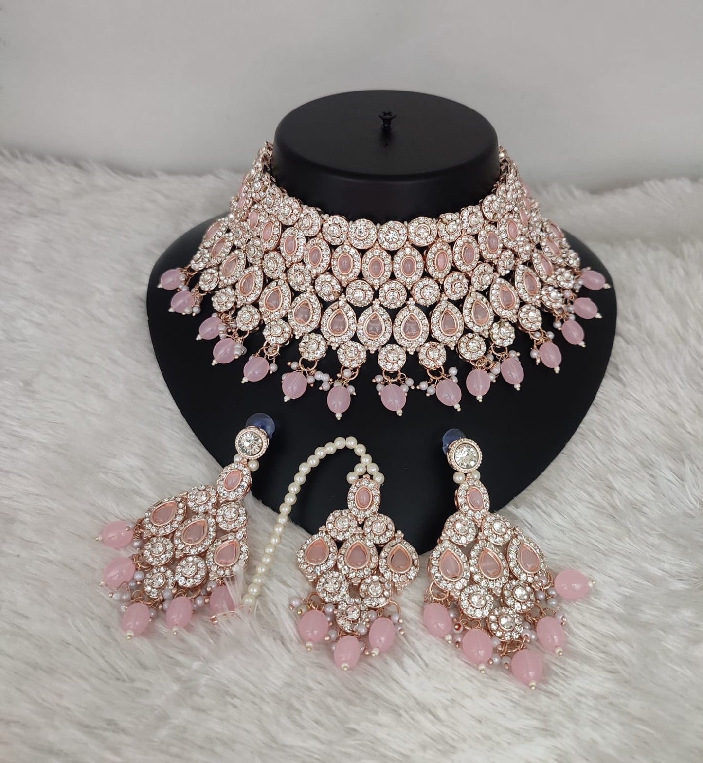 CZ Stone Rose Gold Plated Choker Jewellery Set