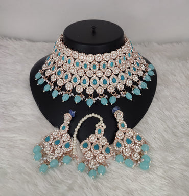 CZ Stone Rose Gold Plated Choker Jewellery Set