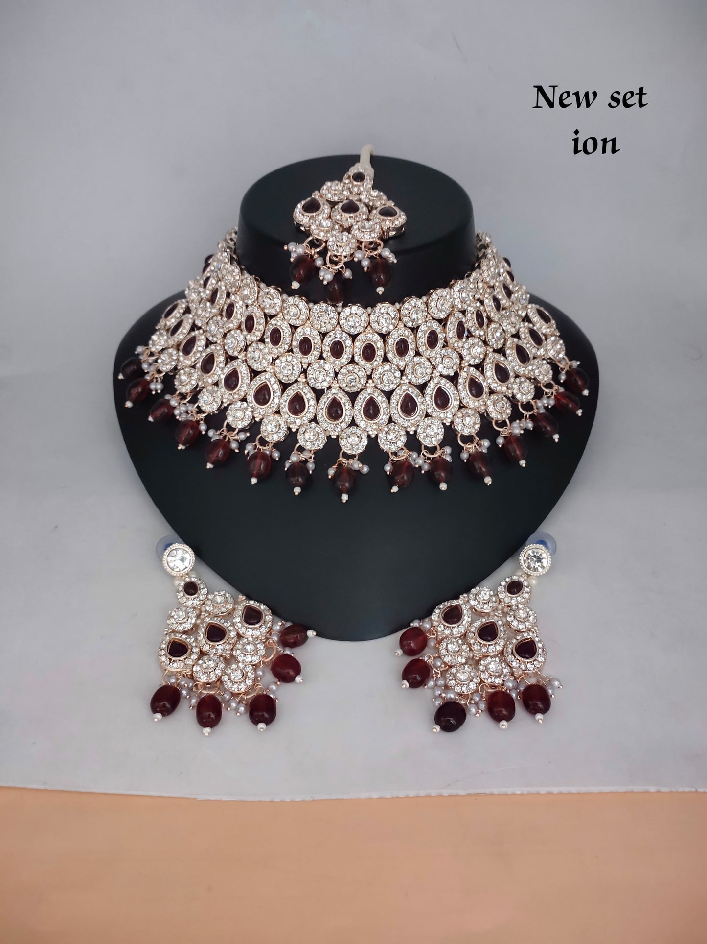 CZ Stone Rose Gold Plated Choker Jewellery Set