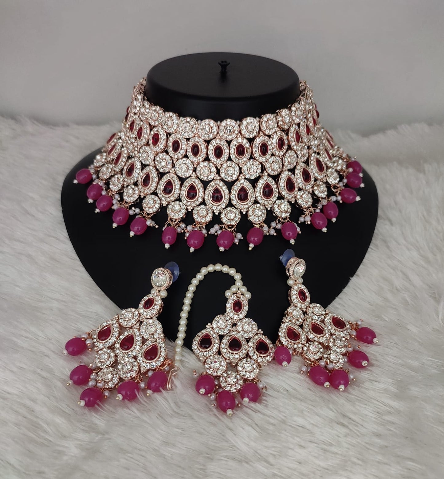 CZ Stone Rose Gold Plated Choker Jewellery Set