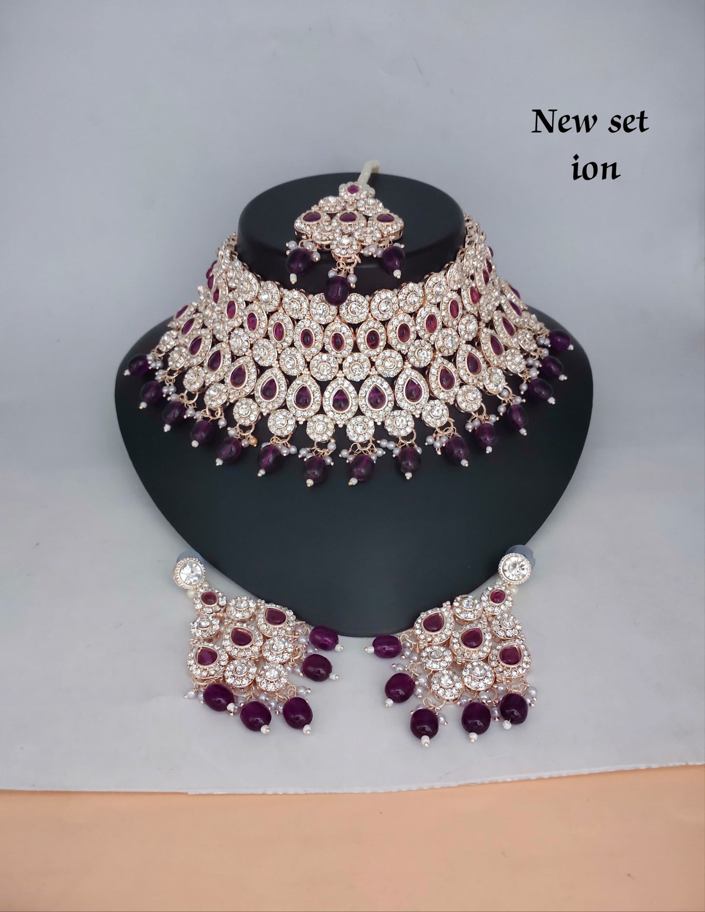 CZ Stone Rose Gold Plated Choker Jewellery Set