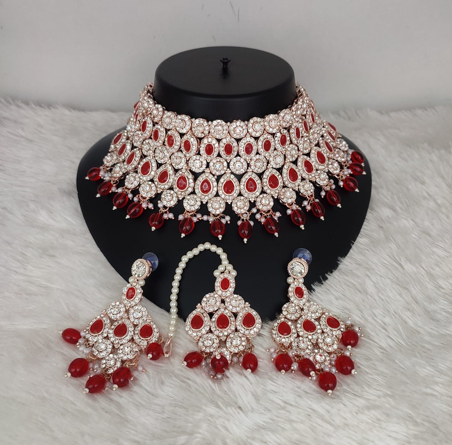 CZ Stone Rose Gold Plated Choker Jewellery Set