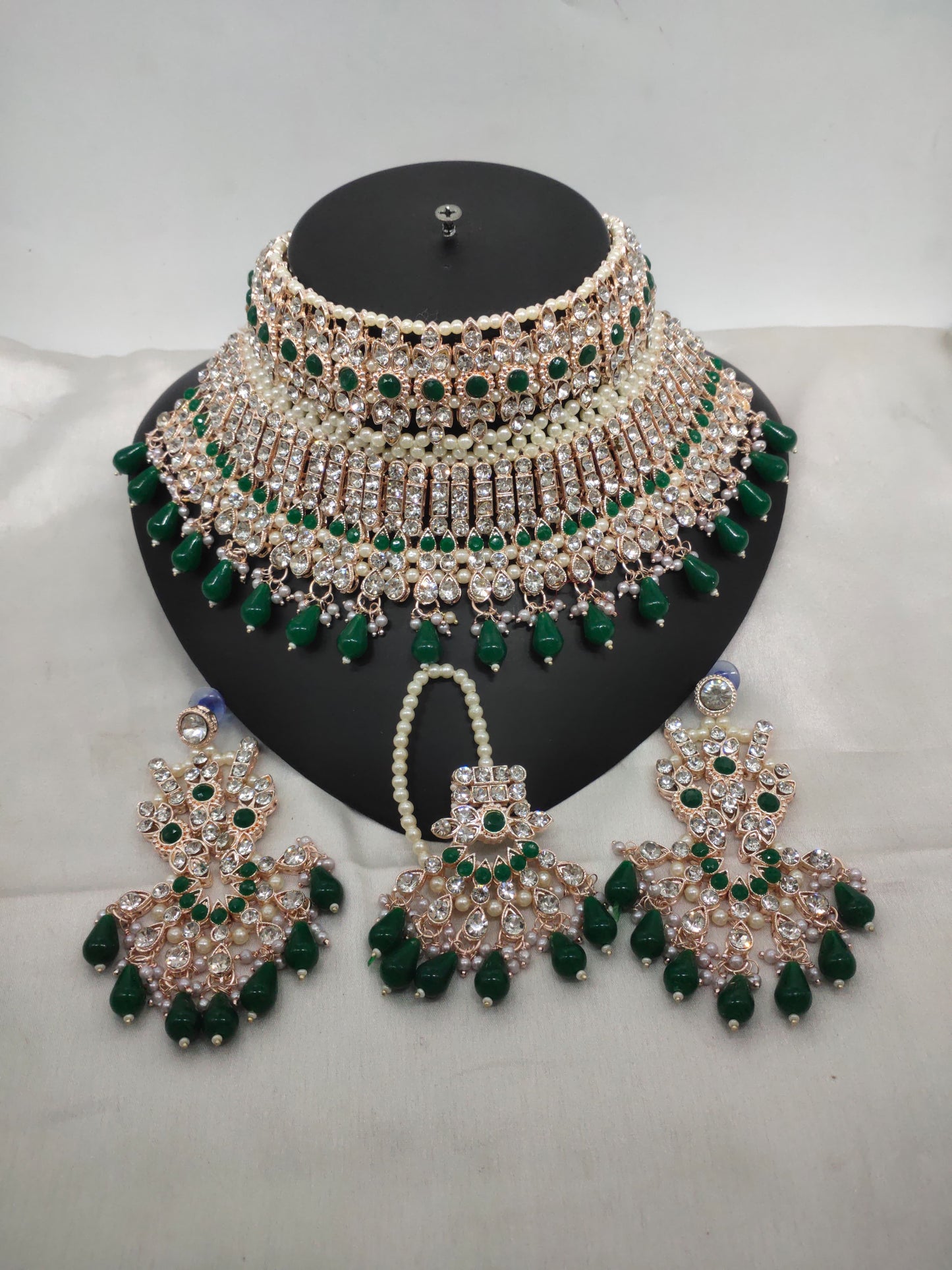 CZ Stone Rose Gold Plated Choker Jewellery Set