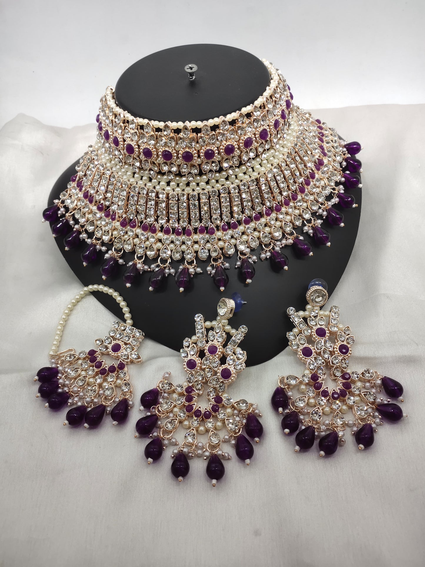 CZ Stone Rose Gold Plated Choker Jewellery Set