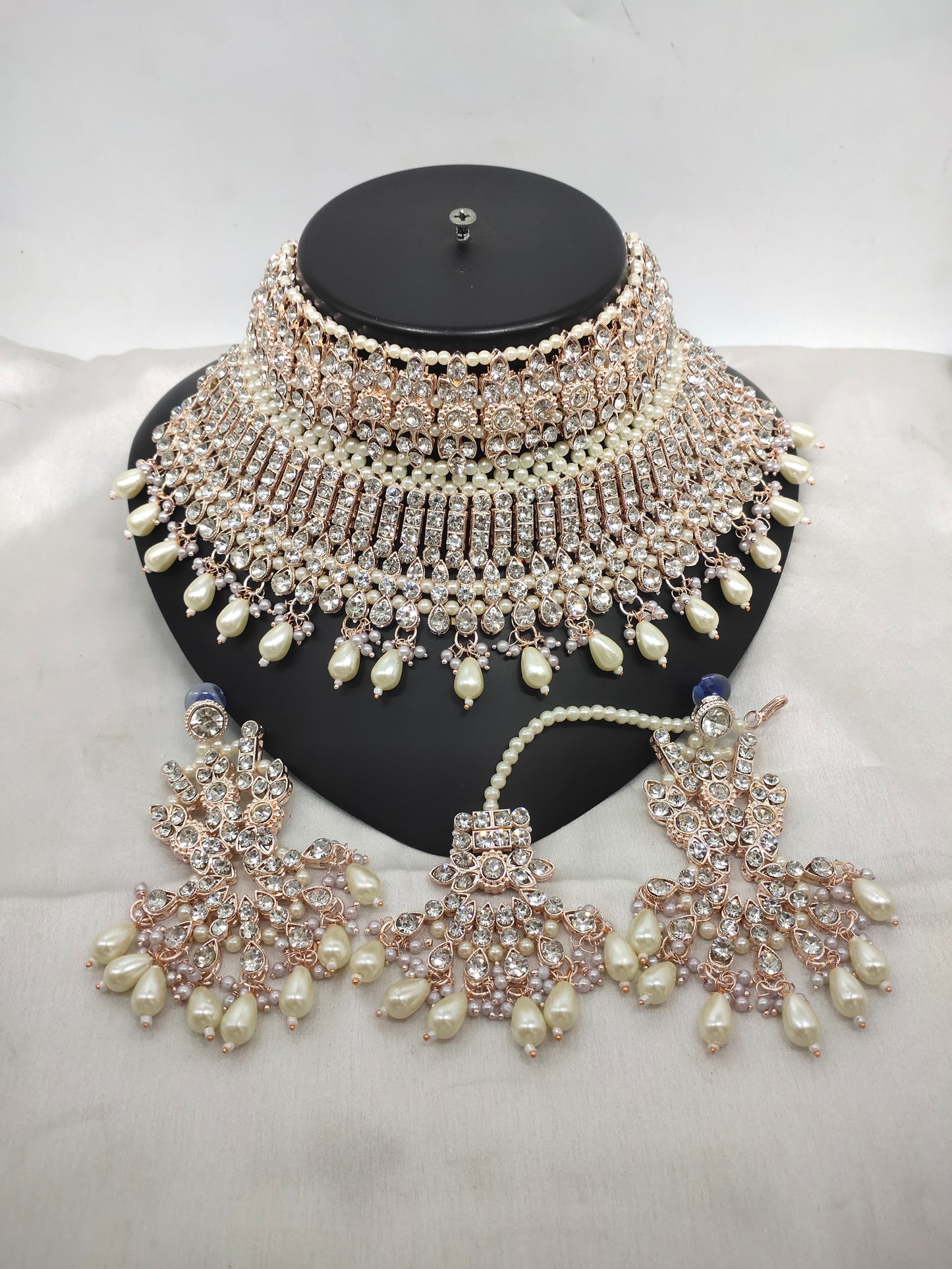 CZ Stone Rose Gold Plated Choker Jewellery Set