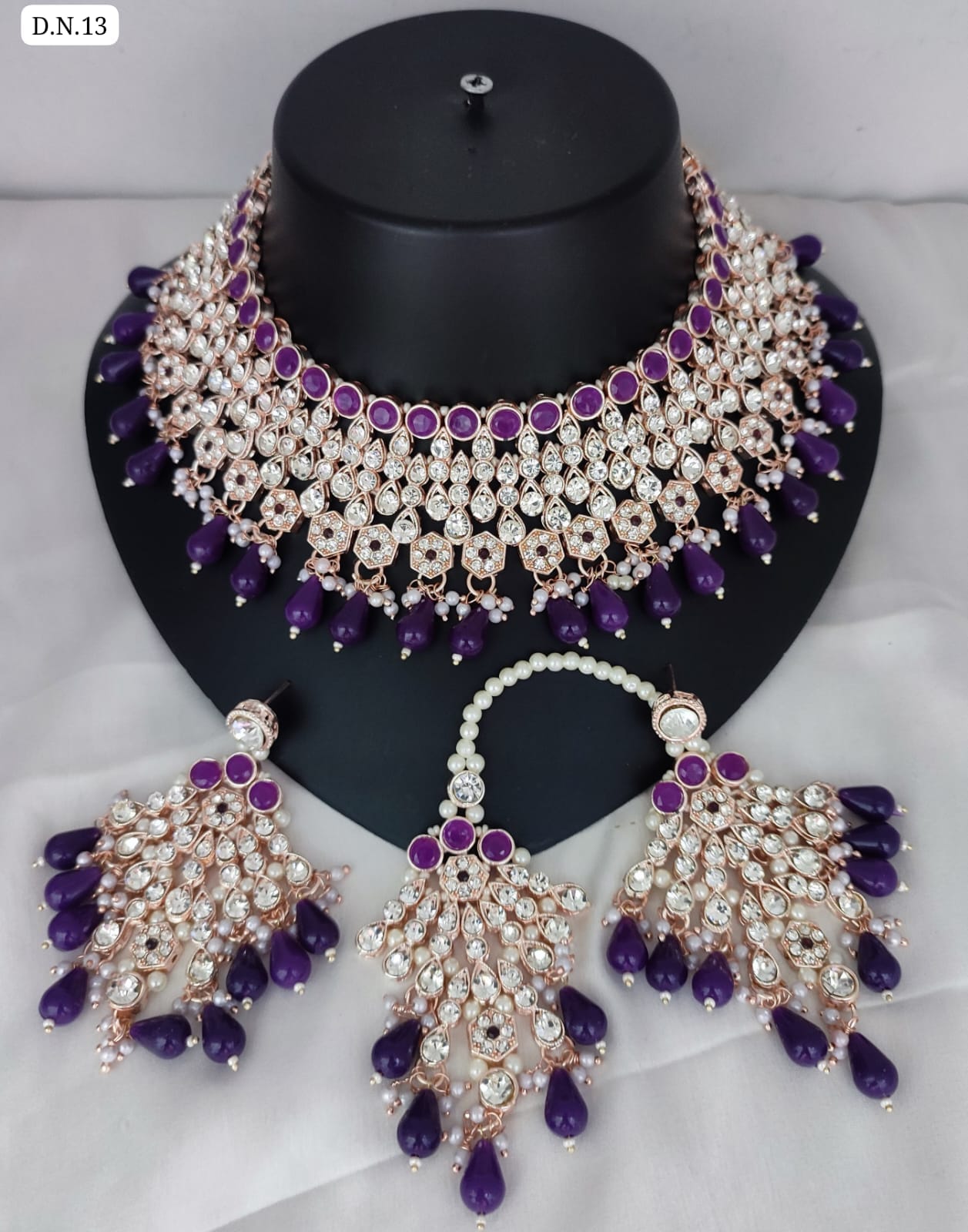CZ Stone Rose Gold Plated Choker Jewellery Set
