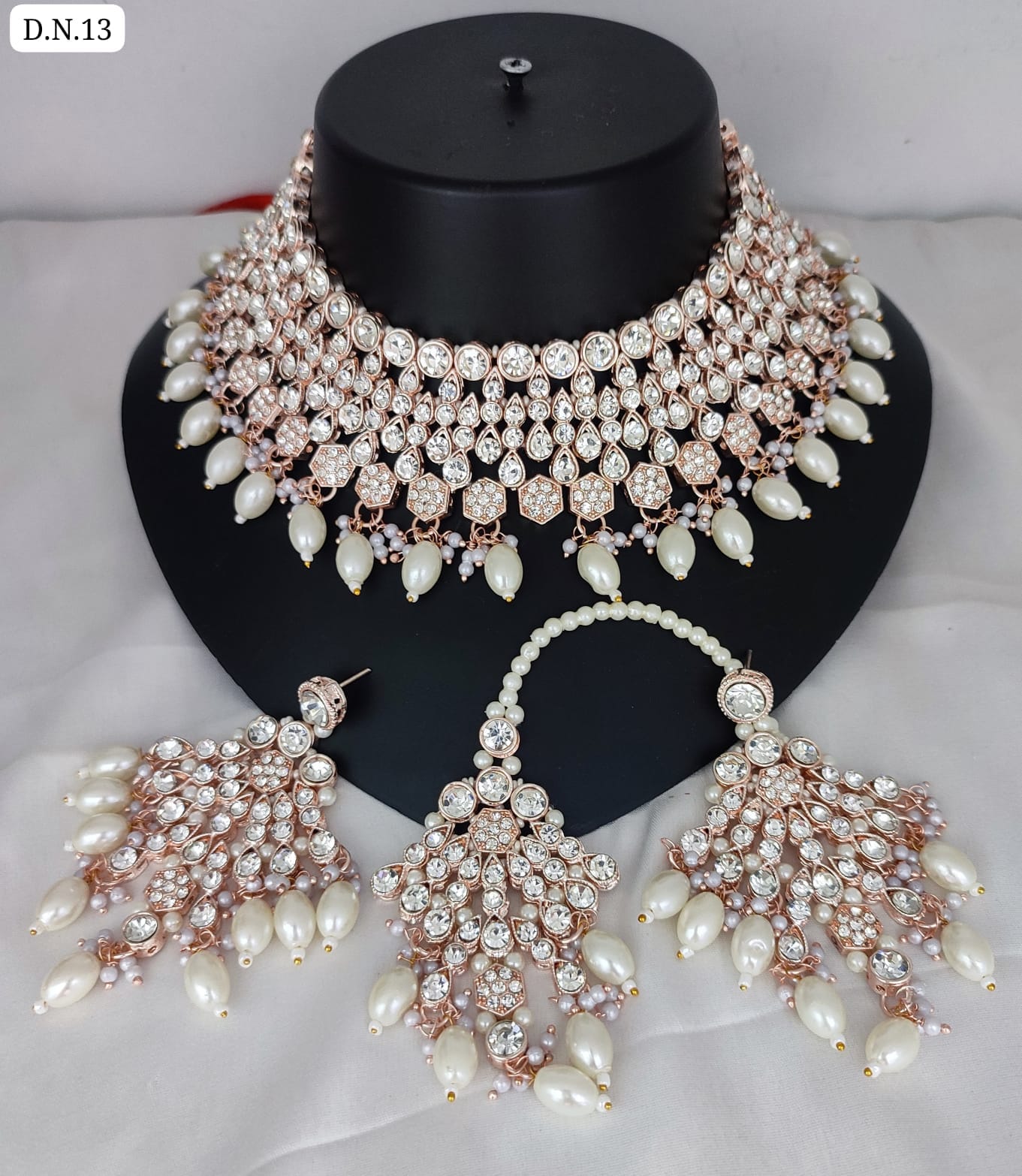 CZ Stone Rose Gold Plated Choker Jewellery Set