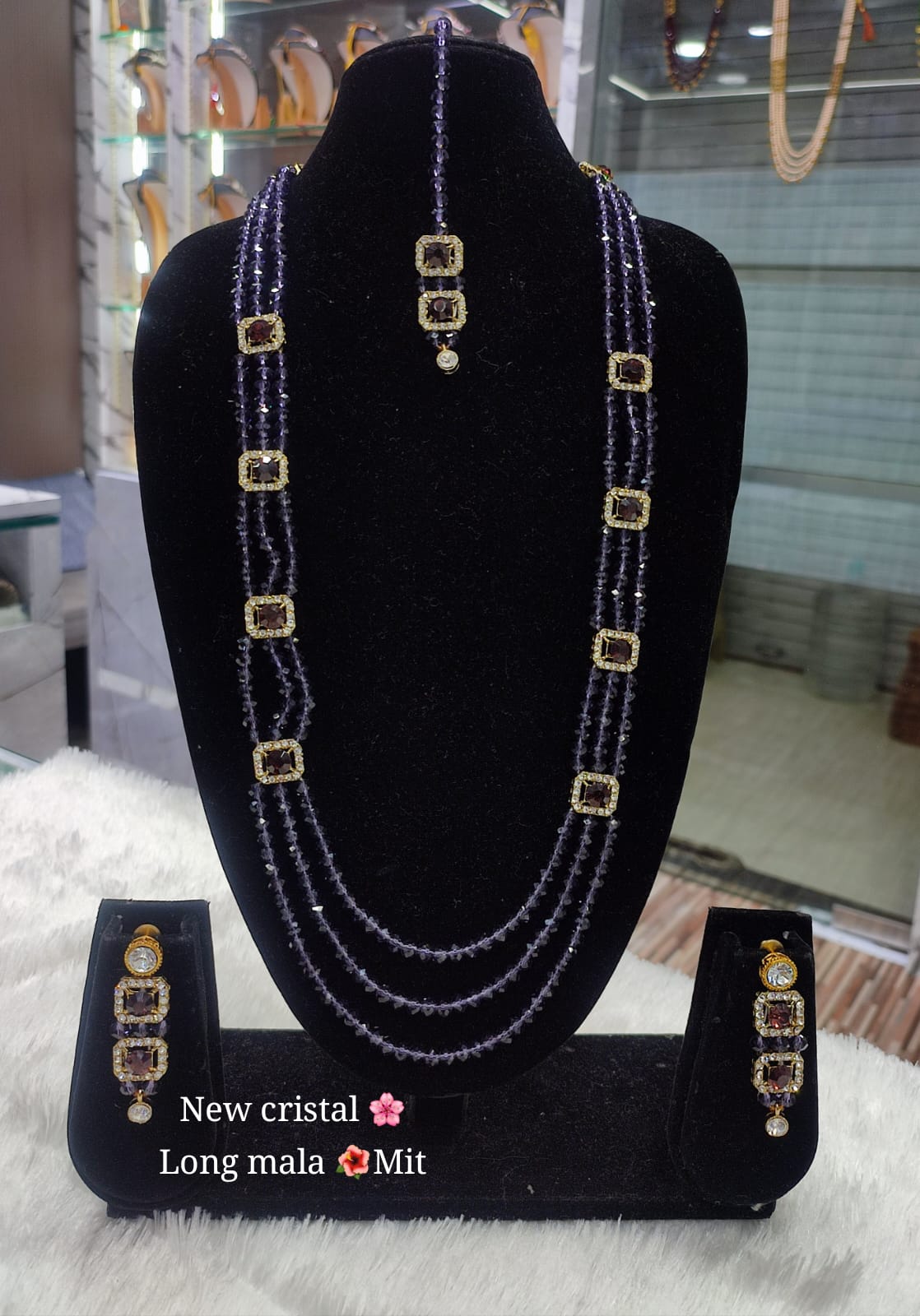 Fashion Gold Plated Long Pearl Mala Jewellery Set