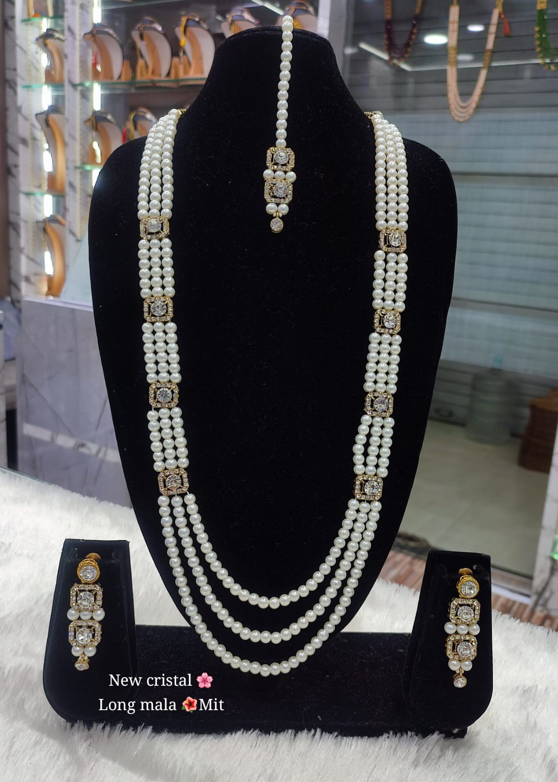 Fashion Gold Plated Long Pearl Mala Jewellery Set