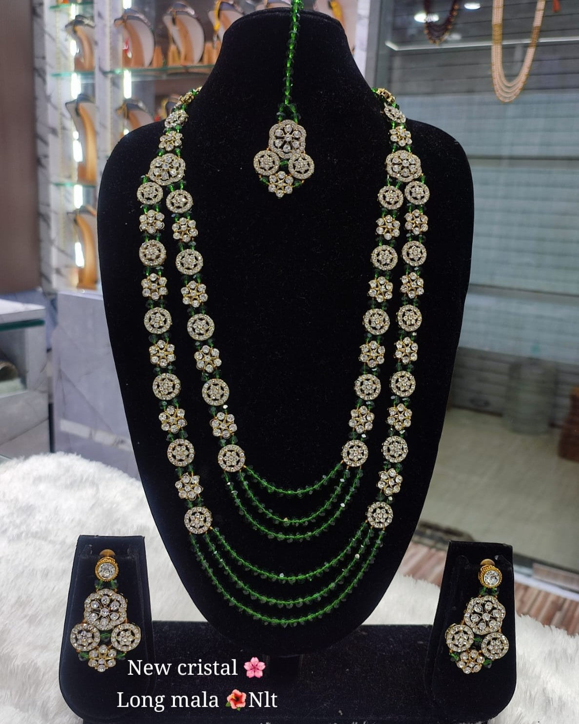 Elegant Crystal Rani Haar Jewellery Set with Matching Cluster Earrings and Tikka