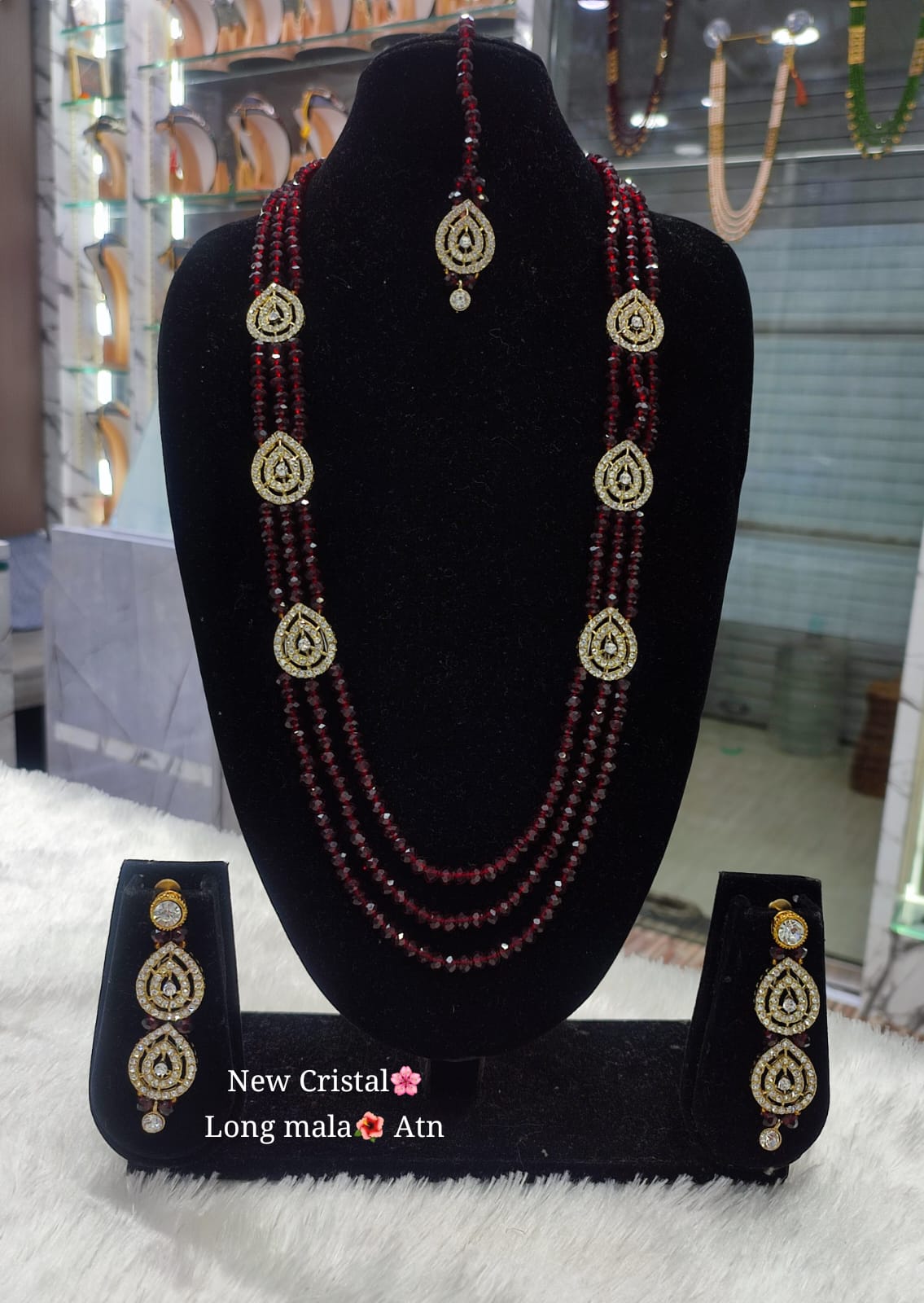 Gold Plated CZ Stone Pearl Long Jewellery Set