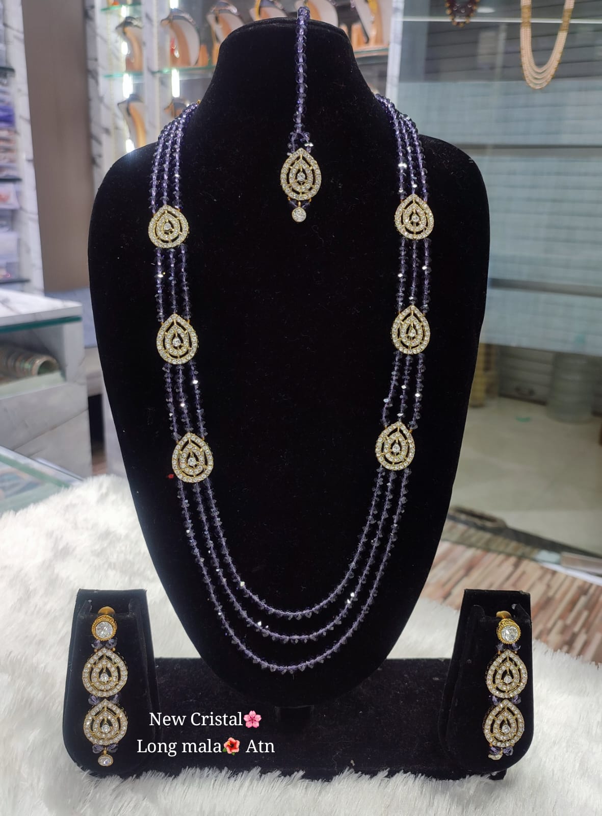 Gold Plated CZ Stone Pearl Long Jewellery Set