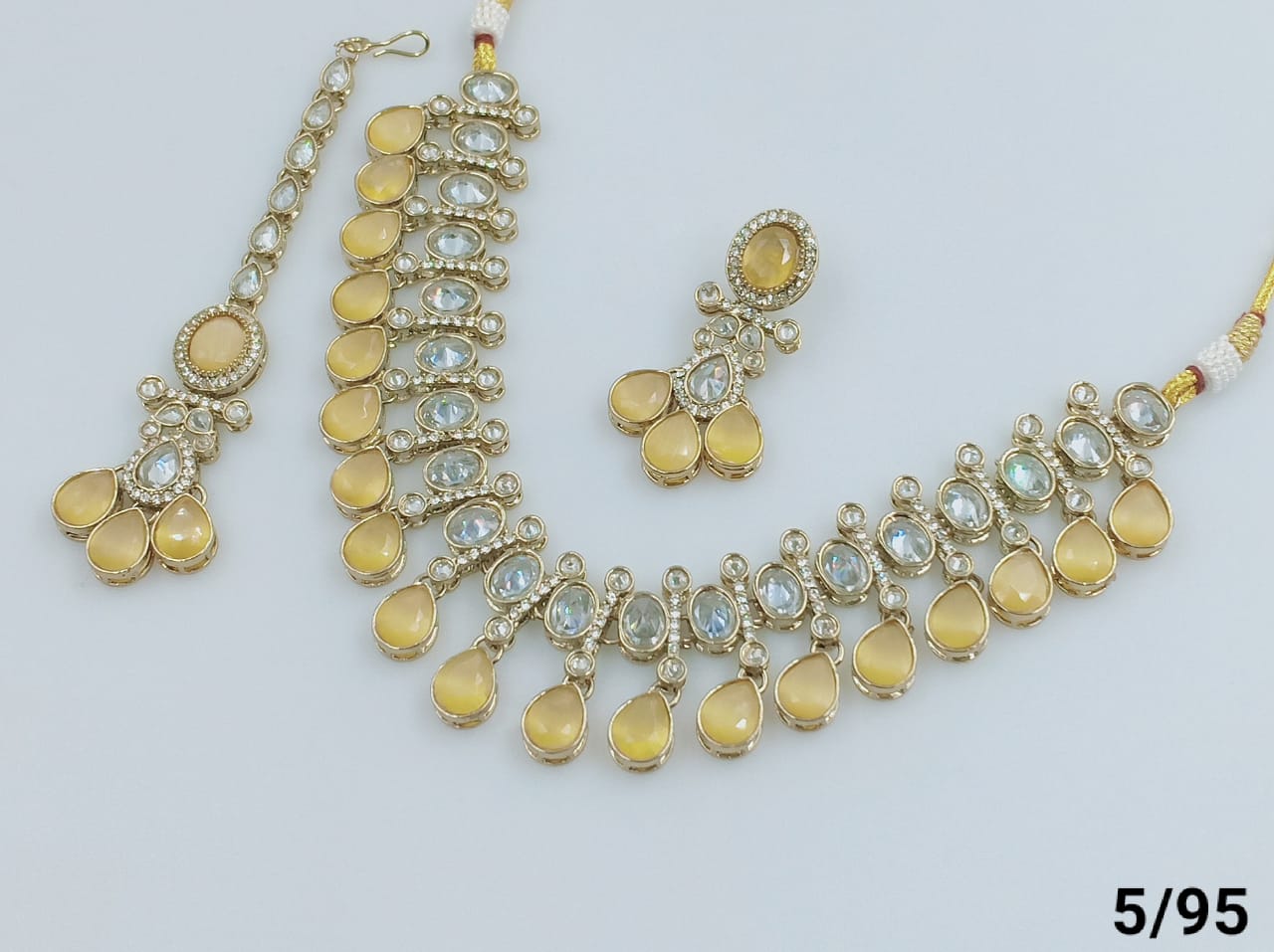 Frosted Yellow Stone Necklace with Shimmering Crystal Borders